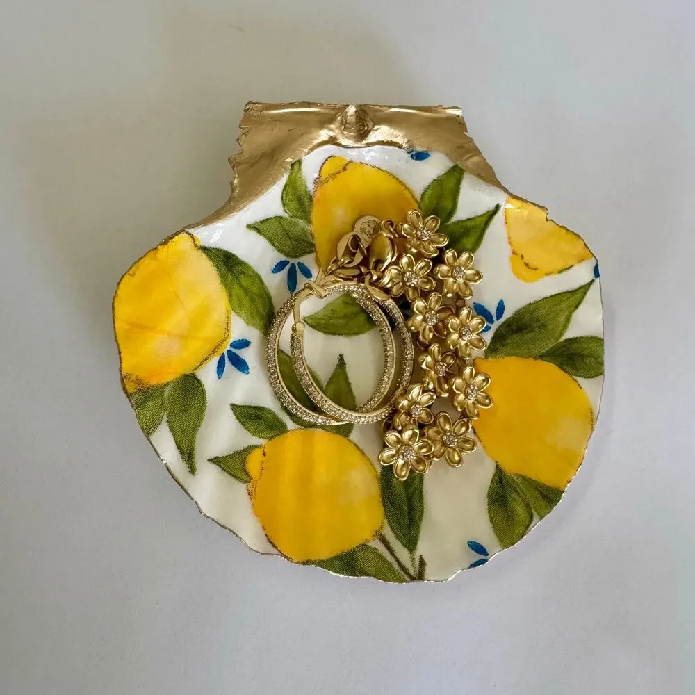 Mediterranean Lemon Scalloped Seashell Trinket Dish